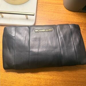Michael Kors Black Leather Toiletry Bag with Gold Logo